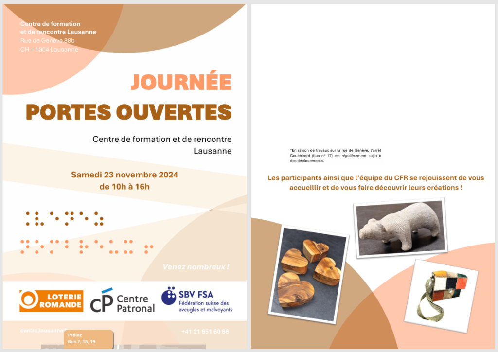 Journée portes ouvertes. Centre de formation et de rencontre, Lausanne. Samedi 23 novembre 2024, de 10h à 16h,